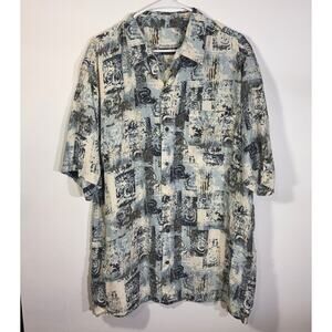 Firethorn Silk Shirt Mens Large Abstract Print Button Front Camp Casual